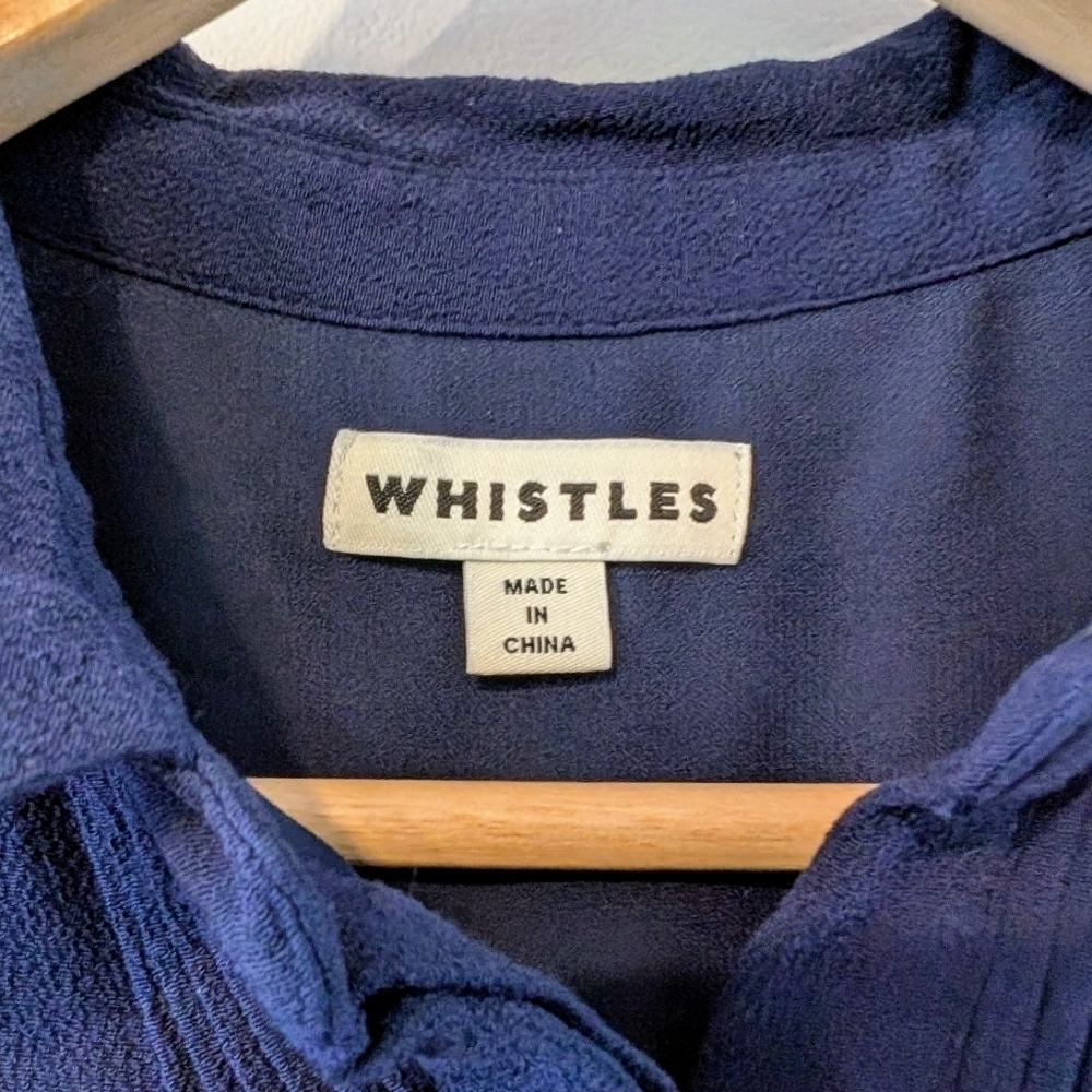 Whistles Pintuck Shirt Dress Navy US 8 Midi Cotton Workwear Quiet Luxury - Picture 4 of 9